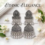 Stylish Jewellery for Wedding, Festive & Party Wear Oxidized Silver Jhumka Earrings - Image 3